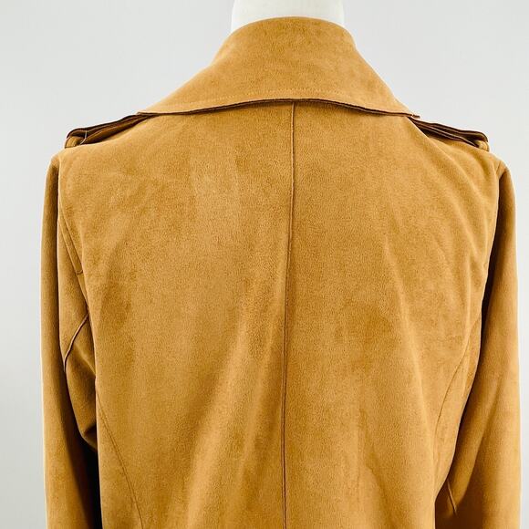 Ookie & LaLa Tan Scuba Suede Open Front Neutral Layer Mid Length Jacket L - Picture 9 of 12